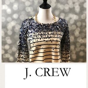 J. Crew cream and blue sparkle sweater